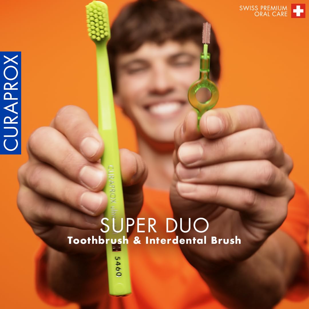 Curaprox Super Duo Pack – szczoteczka do zębów CS 5460 Ultra Soft + szczoteczki międzyzębowe i uchwyt Duo | Delikatna pielęgnacja dziąseł i czyszczenie powierzchni zębów | Szwajcarska pielęgnacja jamy