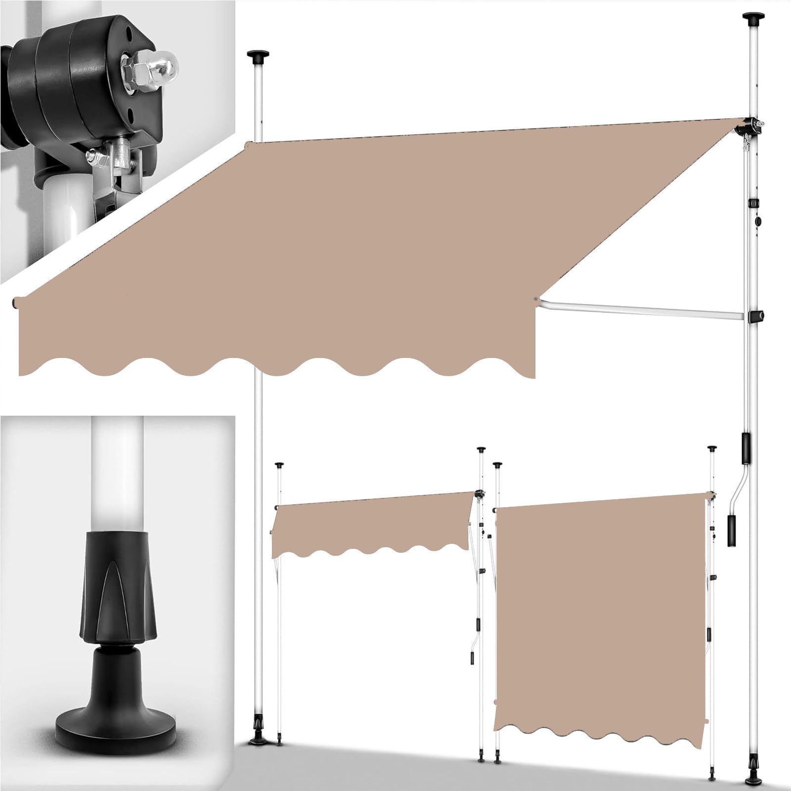 Tenda da Sole a Bracci Estensibili Pergolato da Giardino Copertura della tenTensole Manuale Retrattile per Terrazza o Balcone in Metallo e Poliestere,350cm