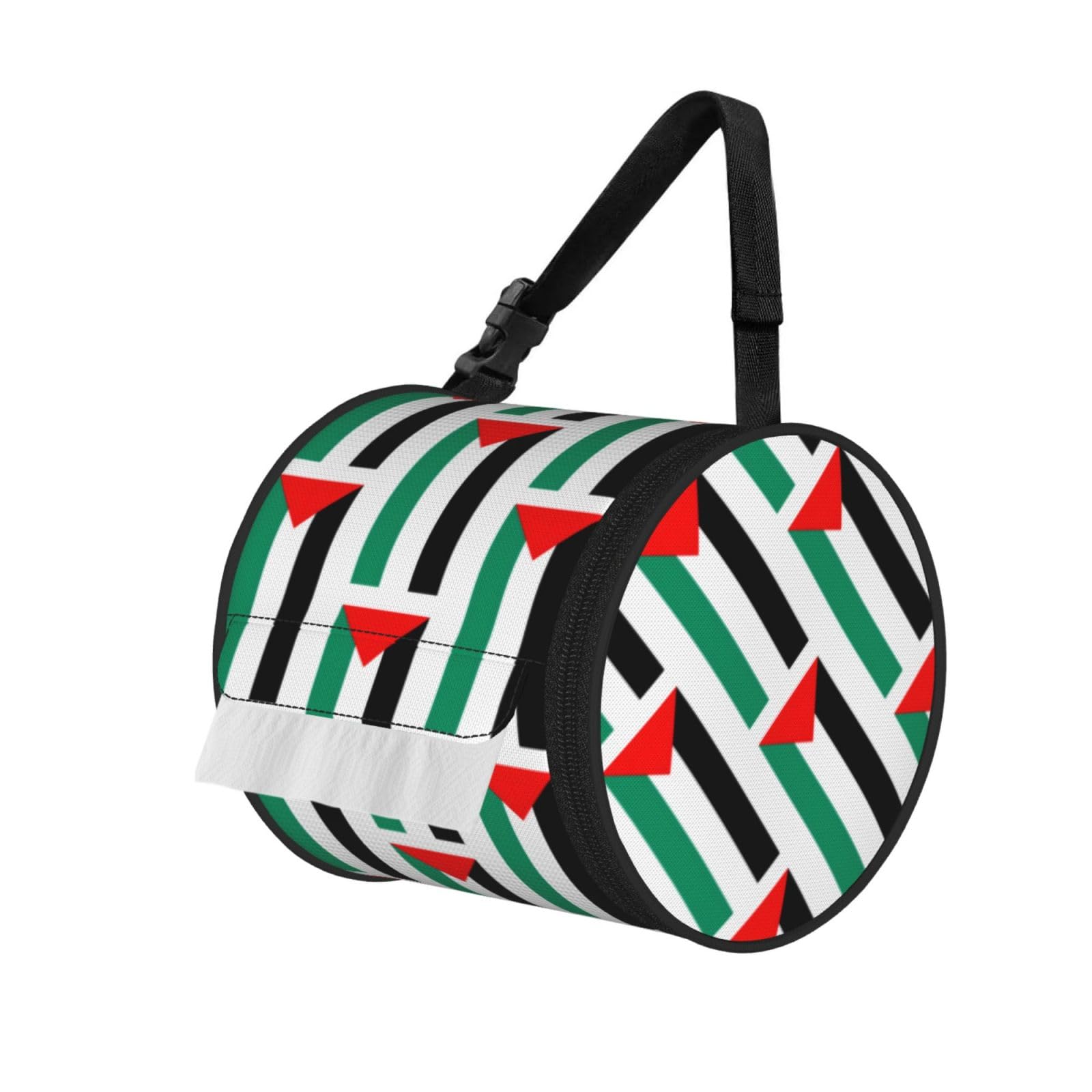 Palestine Flag Print Round Paper Tissue Holder With Shoulder Strap, Portable Roll Case For Caravan Travel Use
