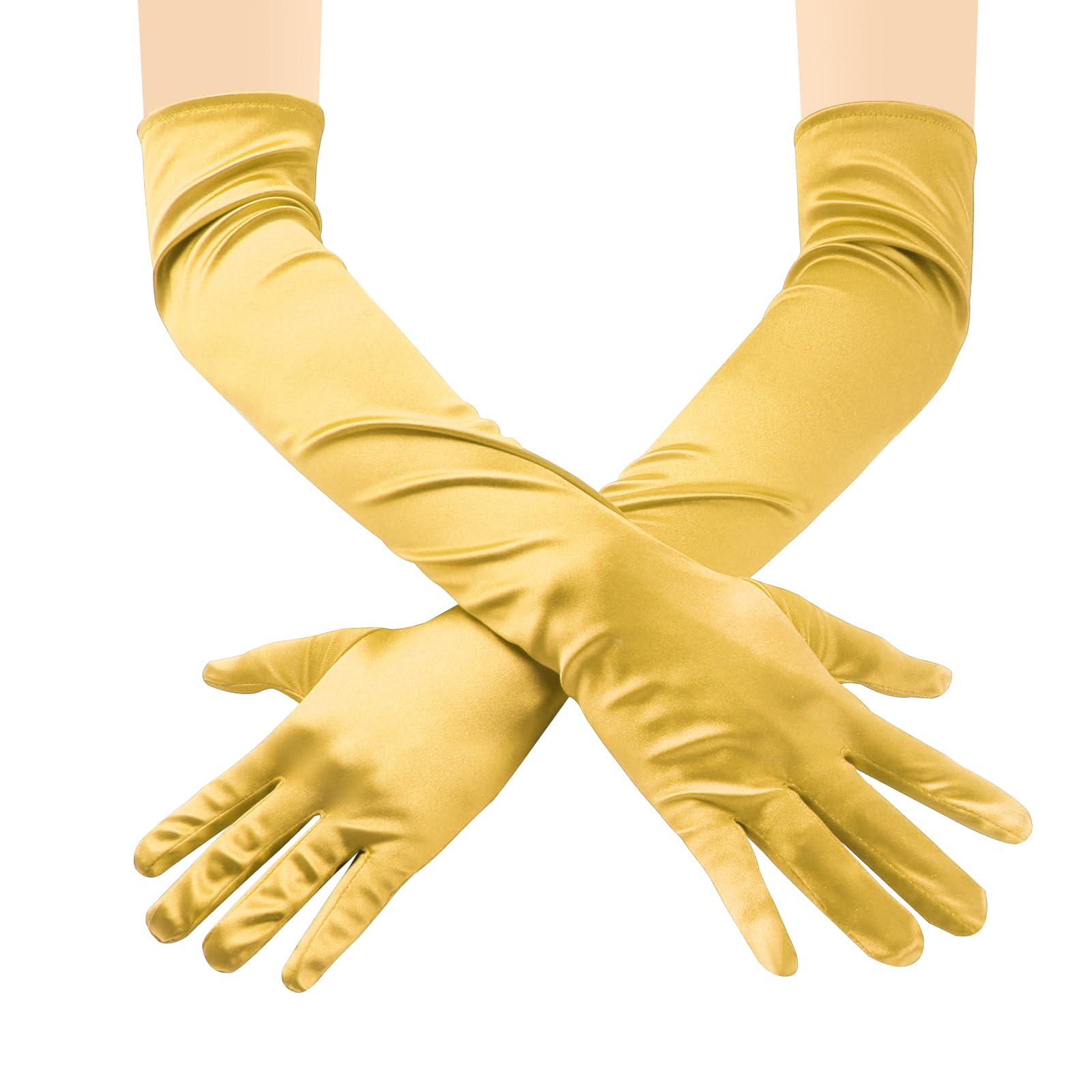 ZTVOWTO 1 Pair Women's Long Gloves, Stretchy Elbow Satin Gloves, Evening Gloves for Costumes, Opera, Bridal Party, Weddings and Proms(Gold)