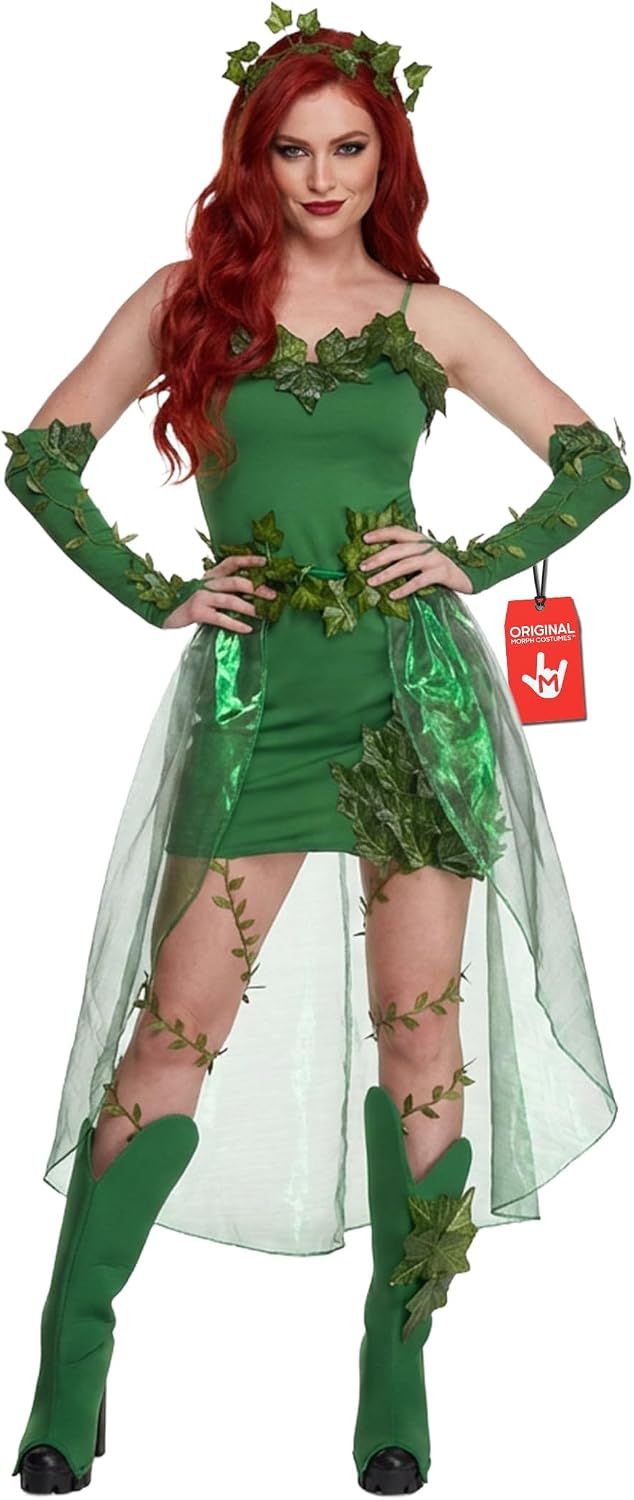 Morph Villain Costume For Women, Ivy Costume Women, Green Dress With Fake Leaves, Comic Con Costumes for Womens