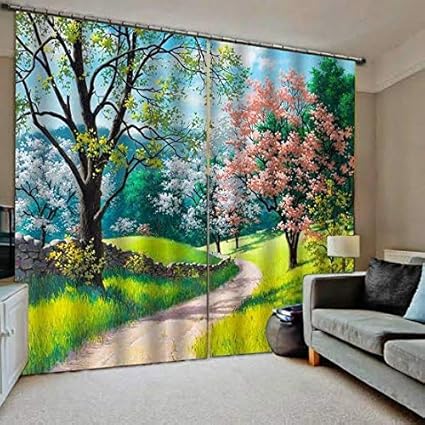 GAYATRI ENTERPRISE 3D Natural Beauty Digital Printed Polysrin Fabric Designer Classic Curtains for Bed Room Kids Room Window/Door/Long Door (Door), Length 7 Feet, Pack of 1