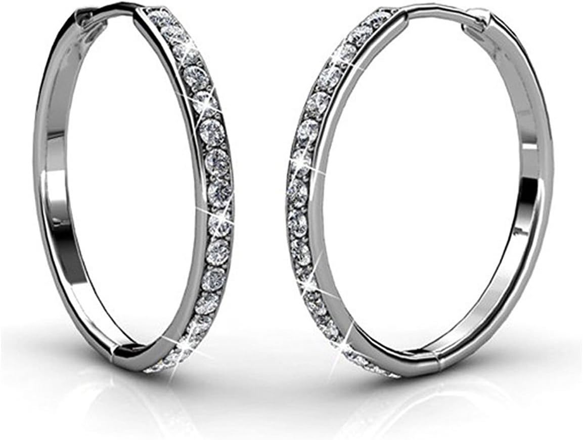Hoop Loop Earrings for Women18K White Gold with Sparkling Element Crystal with Jewellery Box for Women Wife Mother Daughter