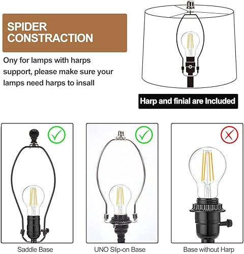 Miniatura 54 de Juego de 2 pantallas marrones, lámparas de mesa y pie de tela mediana, parte superior de 13 pulgadas x 11 pulgadas inferior x 10 pulgadas de alto