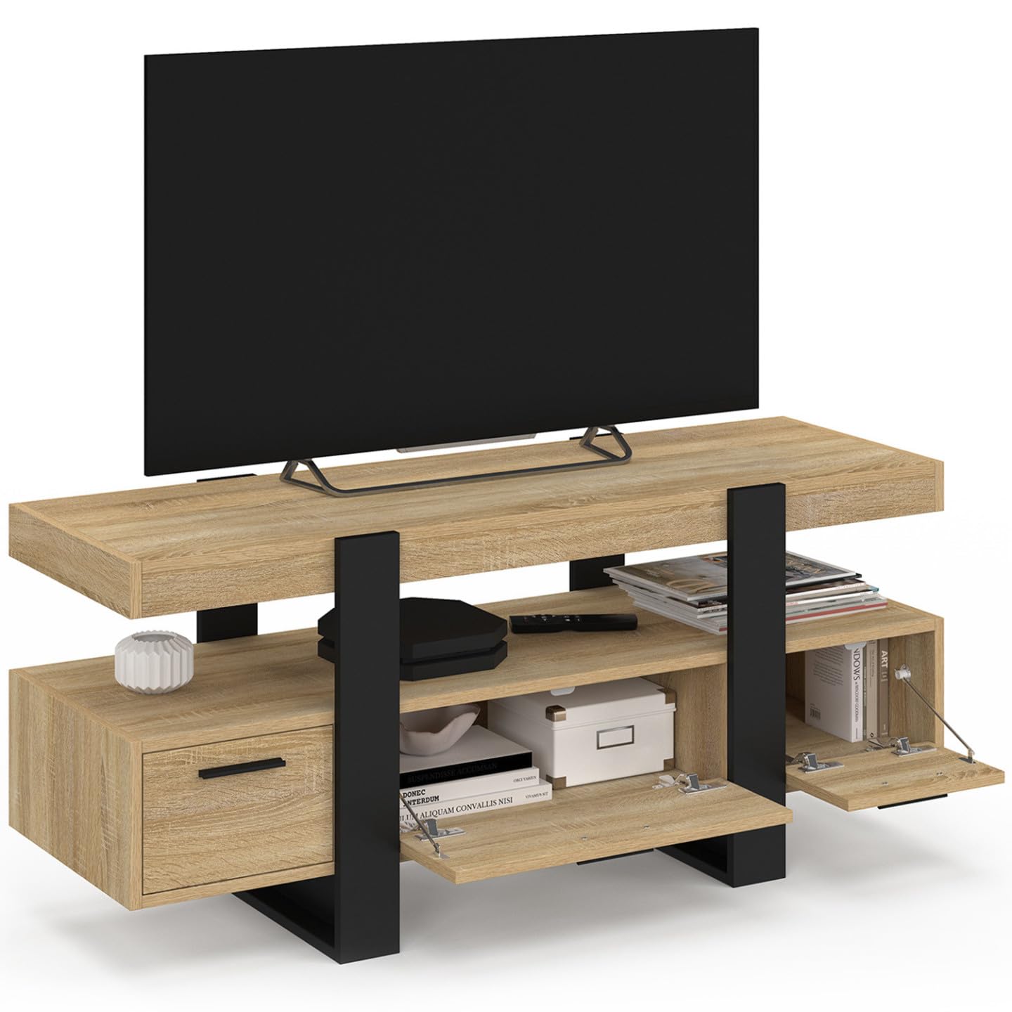 IDMarket - Meuble TV 116 cm Phoenix avec tiroirs Bois et Noir