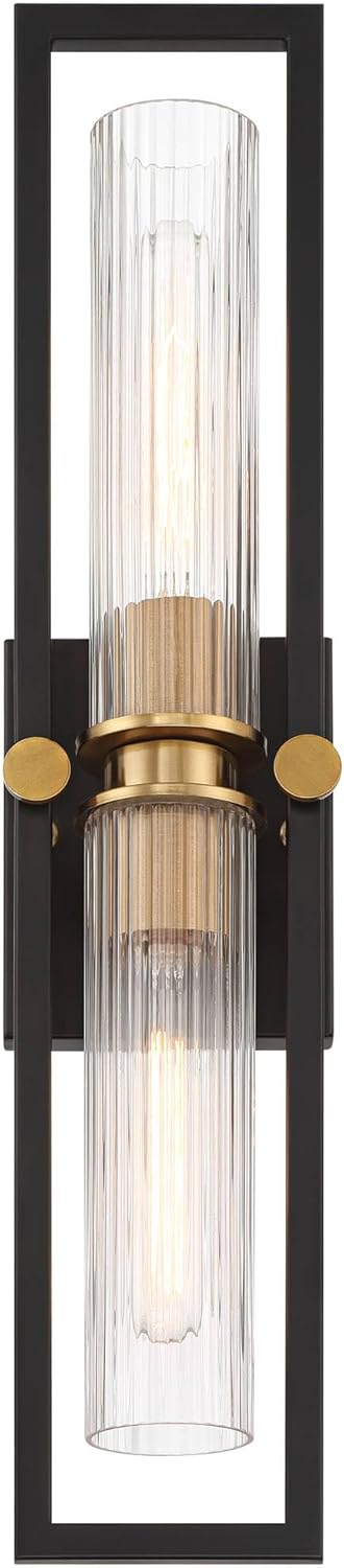 Black and Brass 34" Glass Shade Wall Sconce