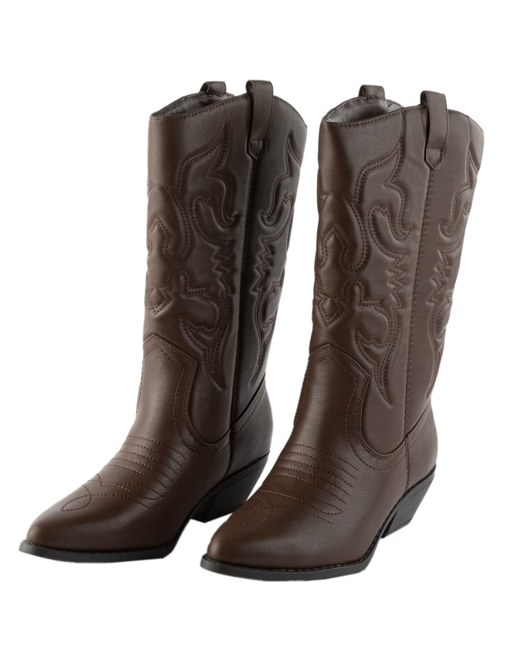 Soda Women's Red Reno Western Cowboy Pointed Toe Knee High Pull On Boots