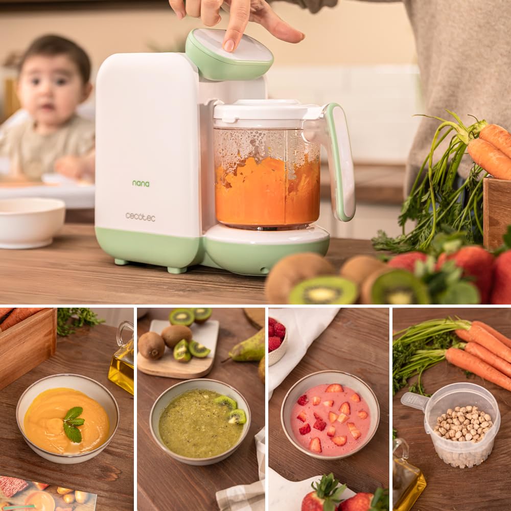 Cecotec Robot de Cocina Bebé, Procesador de Alimentos Nana BabyCare FoodProcessor. Hierve, Tritura, Esteriliza y Calienta Biberones, sin BPA, Apto para Frutas, Verduras y Carnes, Incluye Recetario