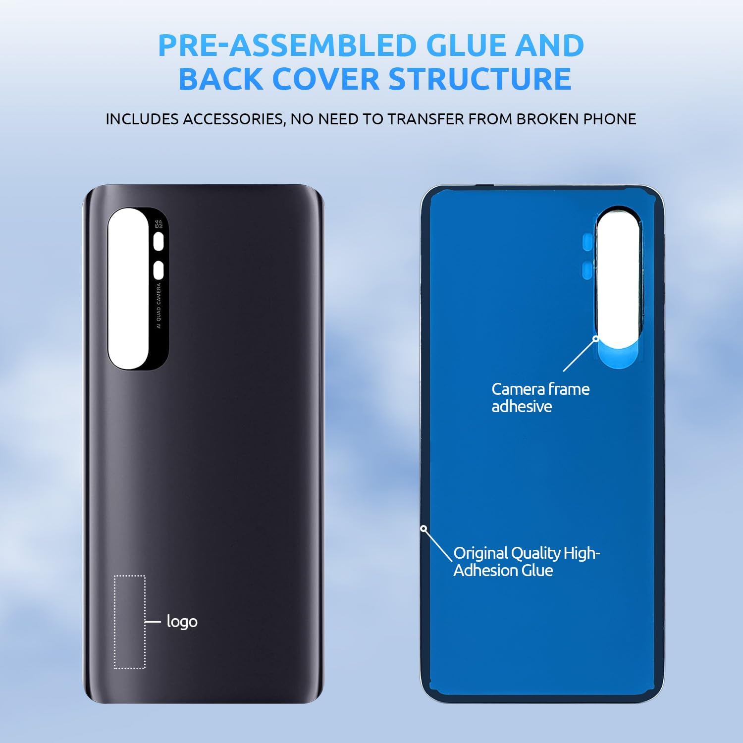 Back Glass Replacement for Xiaomi Mi Note 10 Lite Back Cover Rear Housing with Camera Lens + Repair Tool Kit Genuine Rear Glass (White)
