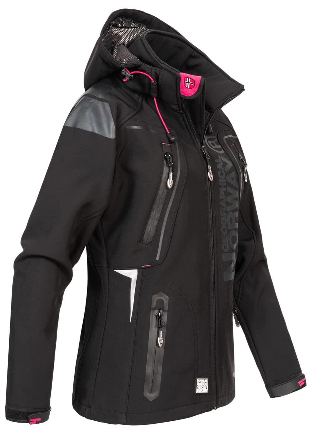 Geographical Norway Tislande Lady – damska kurtka softshell z kapturem, wodoszczelna, outdoorowa, wiatroszczelna, do aktywności na świeżym powietrzu, wędrówek, jazdy na nartach, na jesień, zimę,