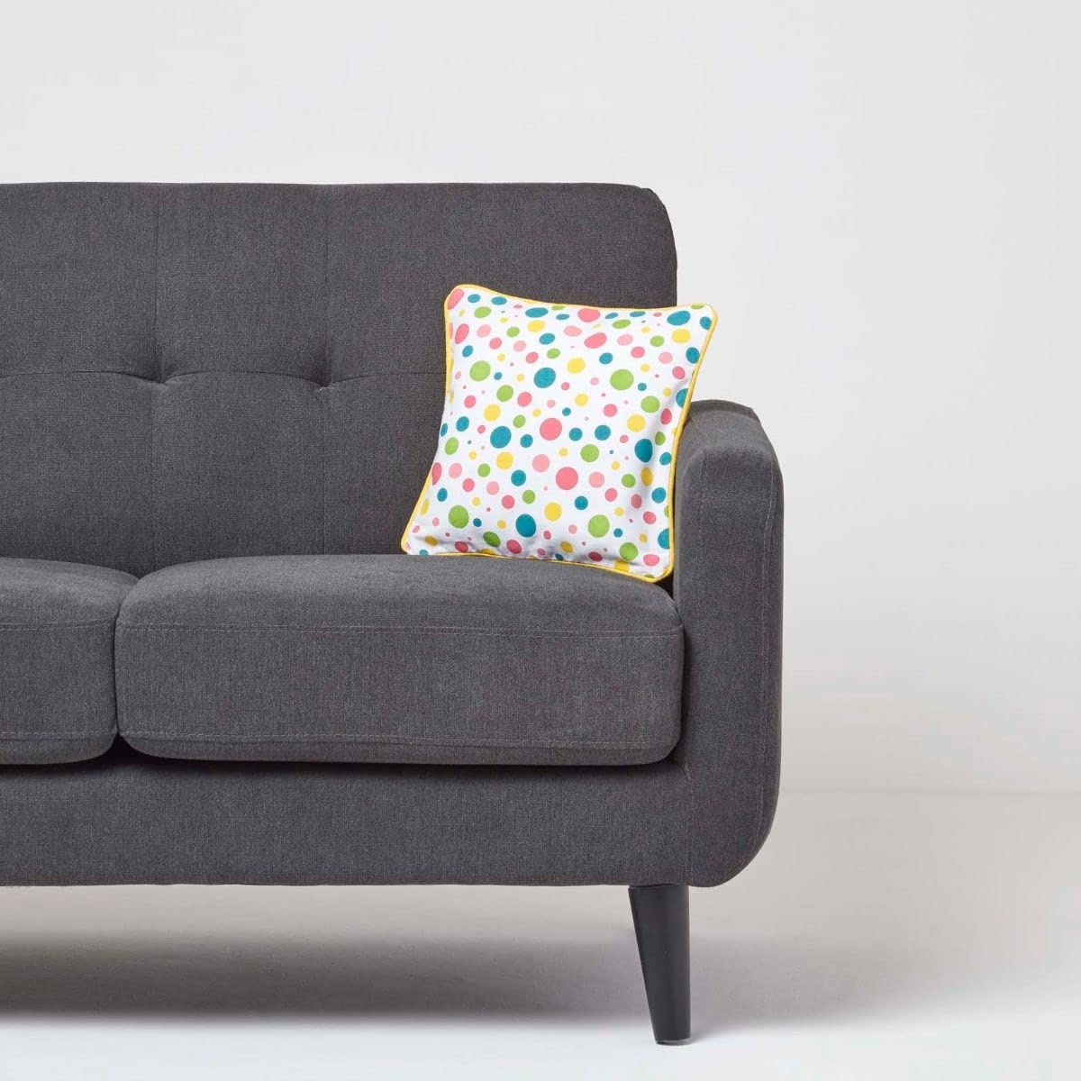 HOMESCAPES Federa Cuscino 100% Cotone - Motivo Paisley E Pois, Giallo/Bianco/Grigio, 60x60 Cm