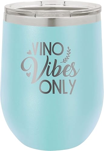 CustomGiftsNow Vino Vibes Only - Stainless Steel Double-Wall Insulated 12-Ounce Truck Car Travel Coffee Cup Wine Tumbler Mug with Lid
