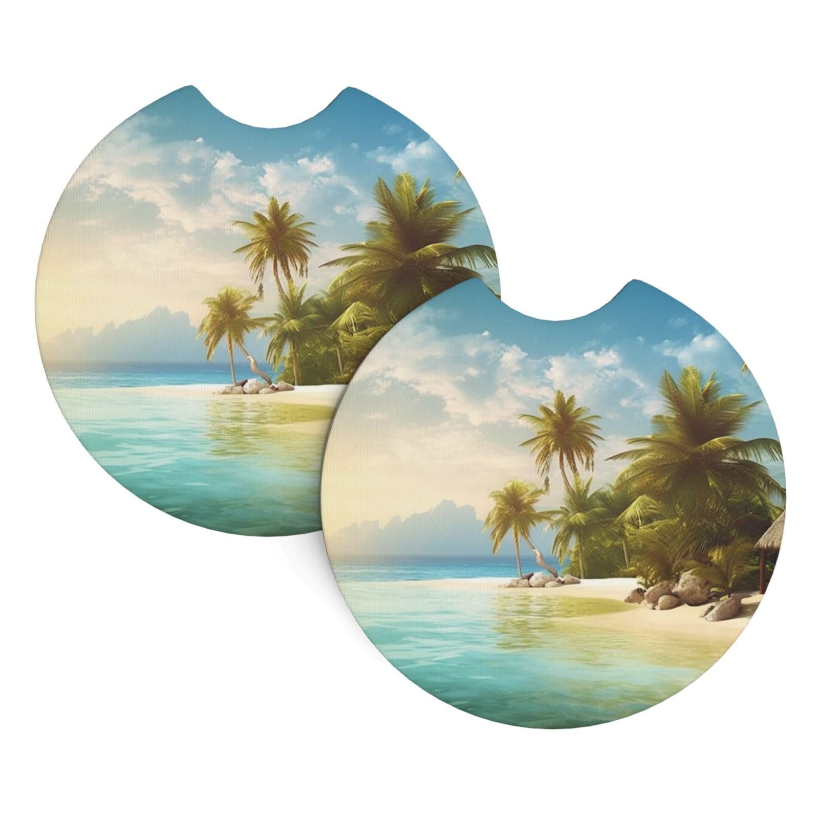 2 Pack Car Coaster for Cup Holders Tropical Beach Car Cup Coaster 2.7" Neoprene Non-Slip Automotive Cup Mat Universal Auto Car Interior Accessories for Women Men Cup Pad