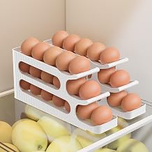 Egg Holder for Fridge, Auto Rolling Egg Roller/Dispenser/Organizer/Storage/Container for Refrigerator, Countertop, Kitchen, Space-saving Egg Tray for 36 Eggs, 3 Tiers, 2 Packs