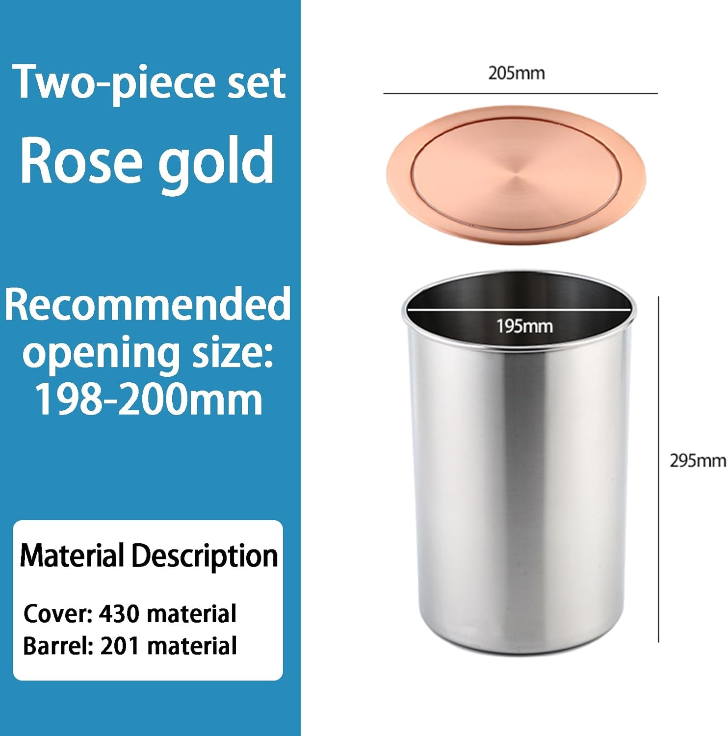Round Trash Can Lid, Stainless Steel Balance Swing Flap, Recessed Countertop Trash Covers, Embedded Waste Chute Lid for Kitchen Bathroom Office,Rose Gold