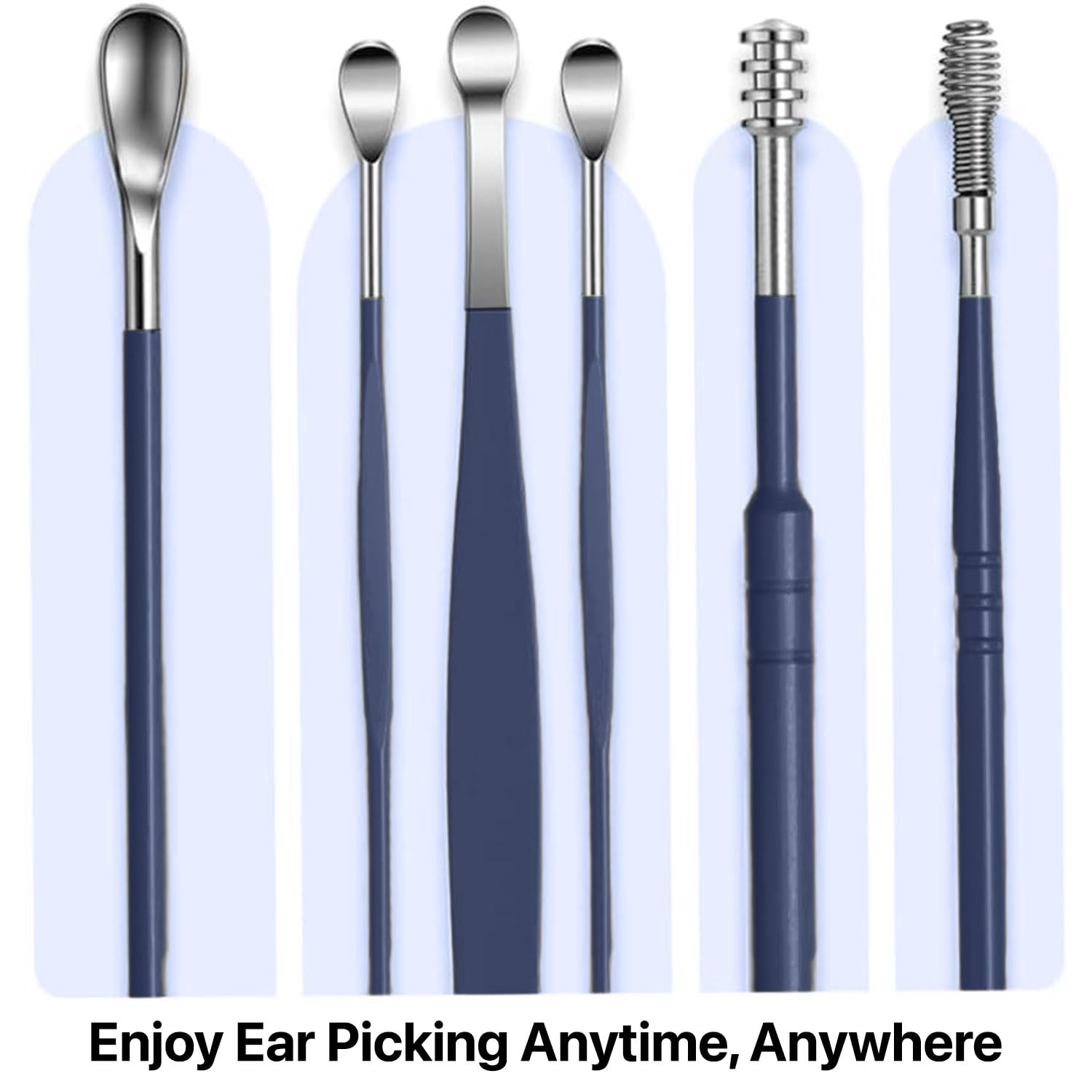 Dr Vaku® Reusable EarWax Removal Cleaning Tool Kit (Set of 7) Stainless Steel With Storage Case Ear Pick Scoop Curette Cleaner And Spring Buds Safe Easy & Hygienic- Blue 2