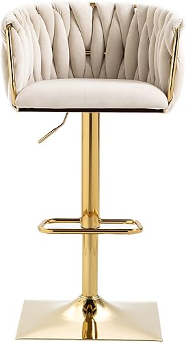 Miniatura 31 de SZLIZCCC Taburete de bar ajustable de terciopelo moderno, taburete de bar giratorio de 360 grados, taburete de isla de cocina curvado con respaldo