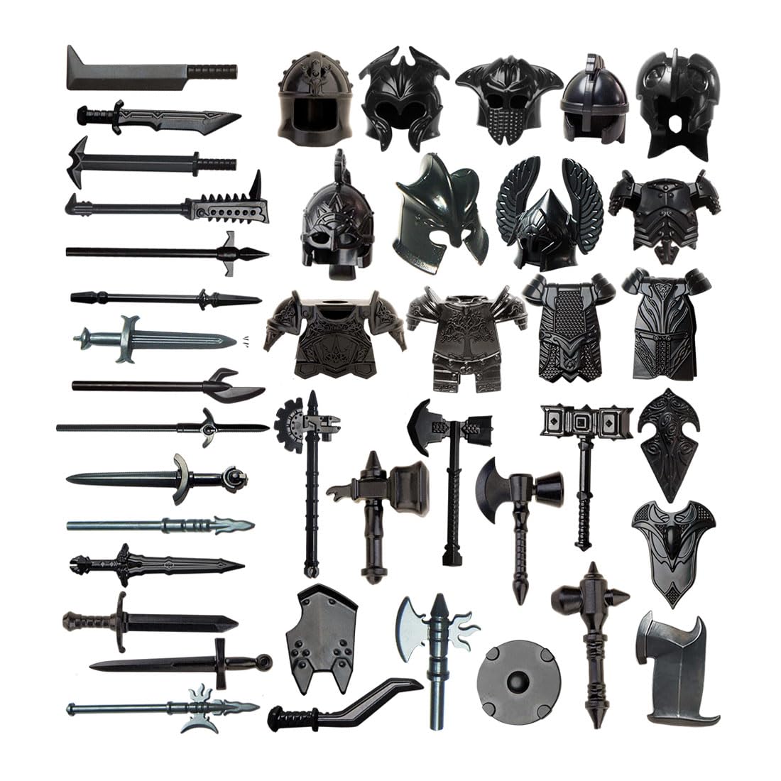 MetaHrystynx Medieval Ancient Weapon Pack Accessories Kits for Minifigures, Include Armor, Helmets, Shields, Weapons Compatible with Major Brands, 40 Pieces — image 1