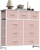 Sweetcrispy Pink 9-Drawer Fabric Dresser Storage Tower with Wood Top & Steel Frame - Bedroom Closet Organizer