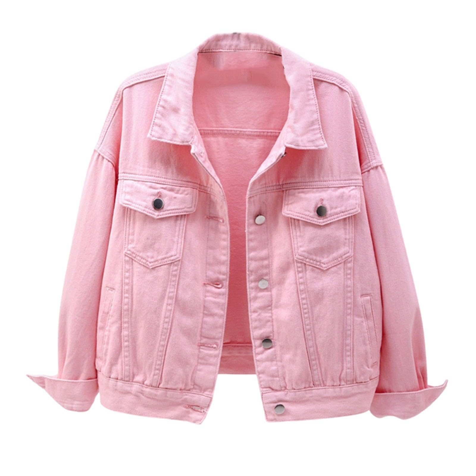 Jean Jacket Women Casual Long Sleeve Button Down Lapel Cropped Denim Top Lightweight Candy Color Plus Size Blazer