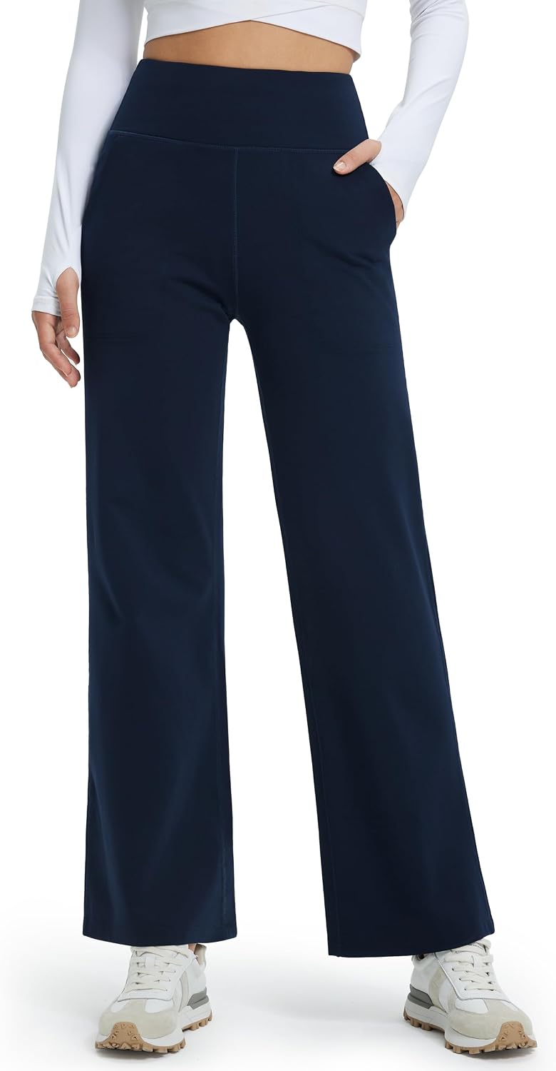 Libin Pantaloni Termici Donna Yoga Jogging Sportivi | Largo Foderato Pelliccia Vita Alta Foderati In Pile Con Tasche Pantaloni Dritti Caldi Per Sport Allenamento E Corsa