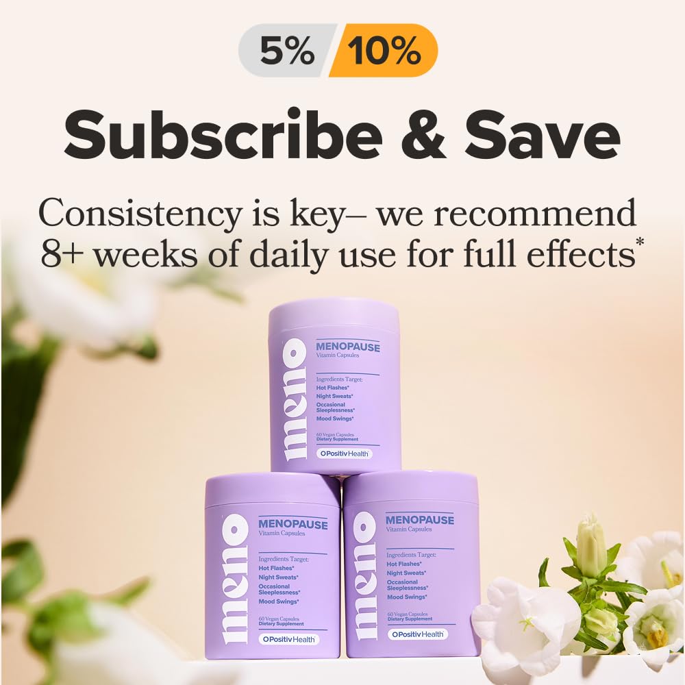 O Positiv MENO Vitamins for Menopause - Hormone-Free Menopause Supplement for Women - Black Cohosh & Ashwagandha KSM-66 - Helps Relieve Hot Flashes, Night Sweats, Mood Swings - 30 Servings (Pack of 3)