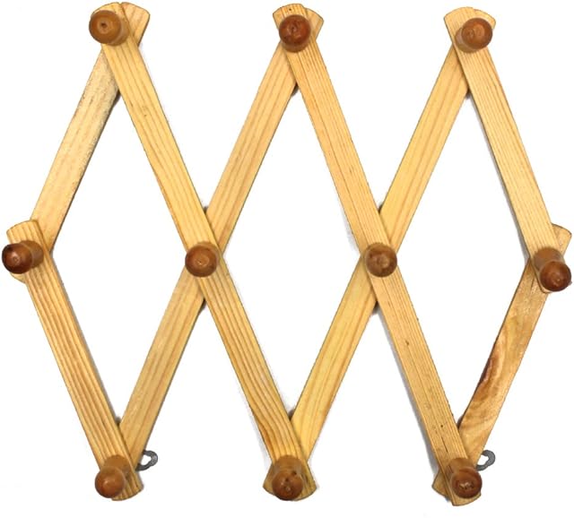 MMBOX Expandable Wooden 10 Peg Multi-purpose Vertical Pegs Wallmount Coat Hat Cloth Storage Rack