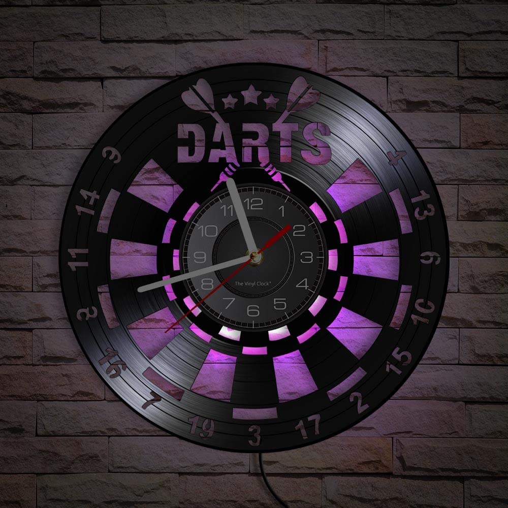 Reloj de pared de vinilo, con forma de dardo simulado con luz LED de control remoto, es un reloj de pared para los entusiastas del deporte