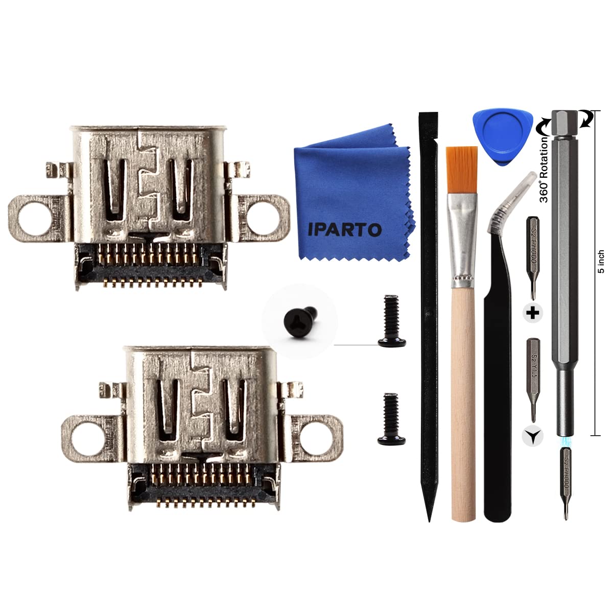 iParto 2 Pack Replacement Type C Port for Nintendo Switch OLED USB C Charging Port Charger Socket Connector Repalcement Repair Kit Accessories for NS