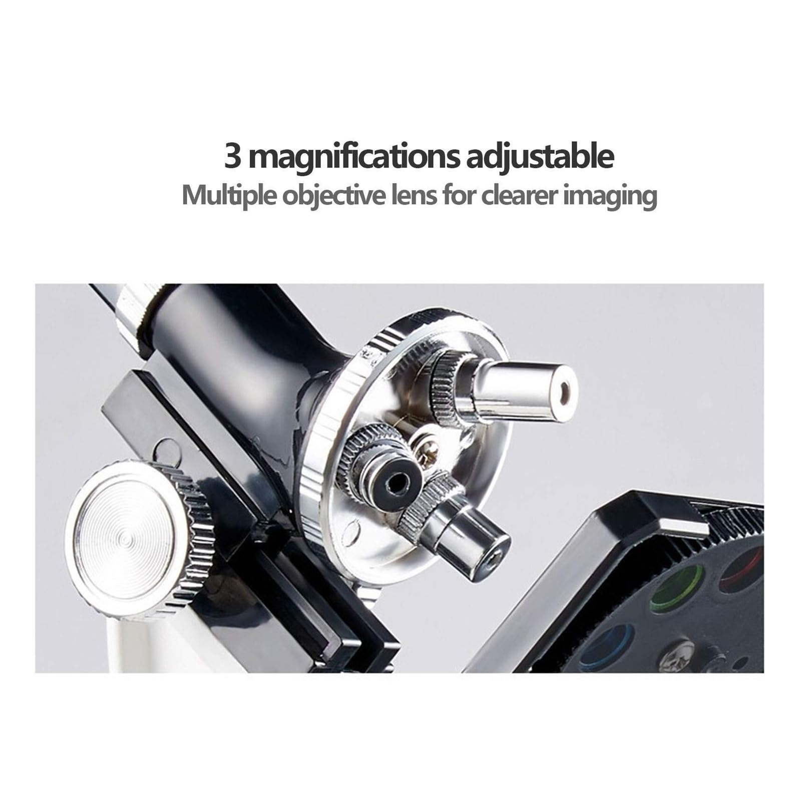 Kit de microscopio para niños, microscopio compuesto portátil, sistema de fuente de luz dual, alta definición