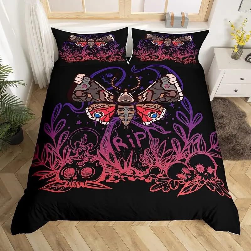 Parure de lit papillon 3D lit double douce en microfibre avec fermeture éclair pratique