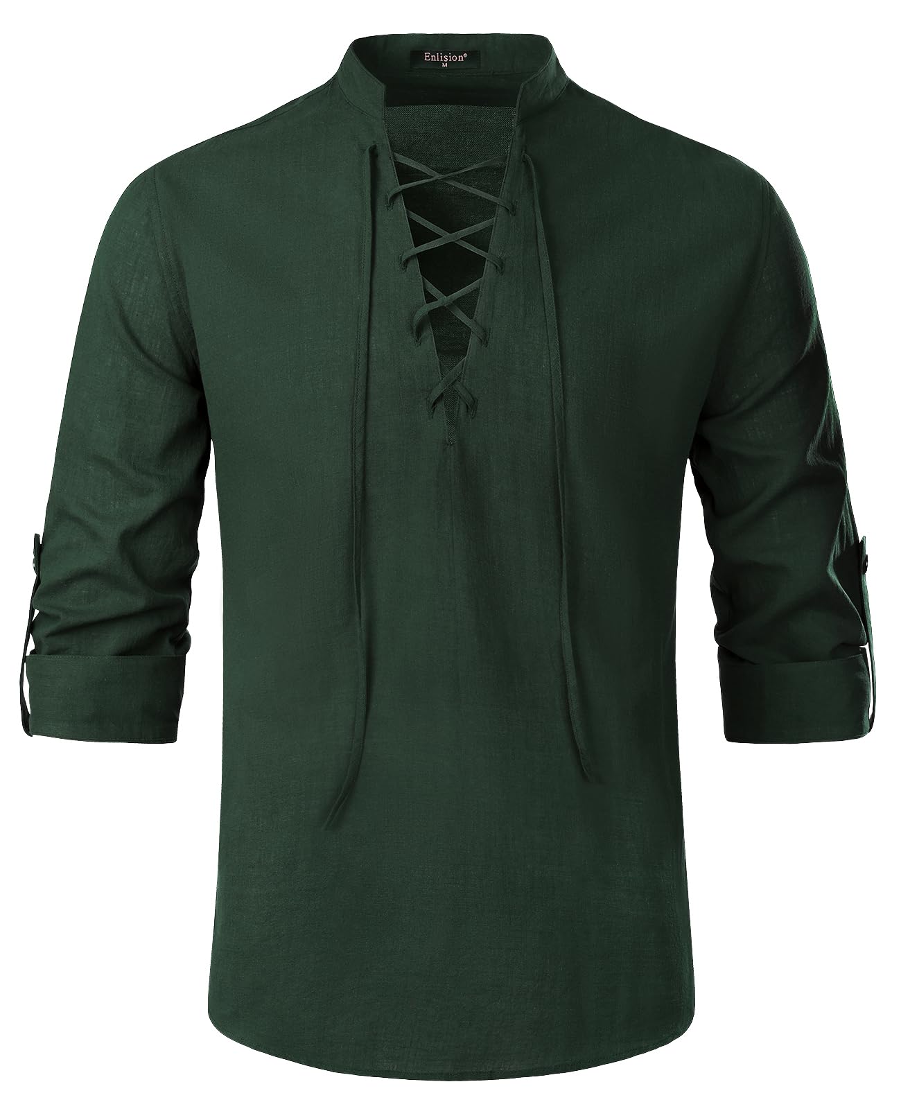 Enlision Camisas de Lino para Hombre Retro Medieval Renacimiento Cordón Henley Camisa Escocesa Ghillie Camisas de Manga Larga