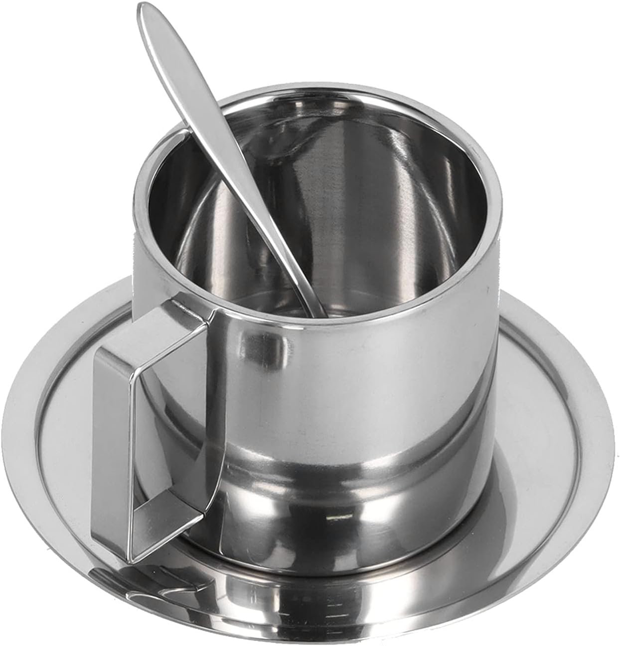 Pilipane Stainless Steel Coffee Cup Set, 280 ml/ 9.5 oz Insulated Coffee Cup Set Double Walled Mugs Milk Tea with Spoon Saucer
