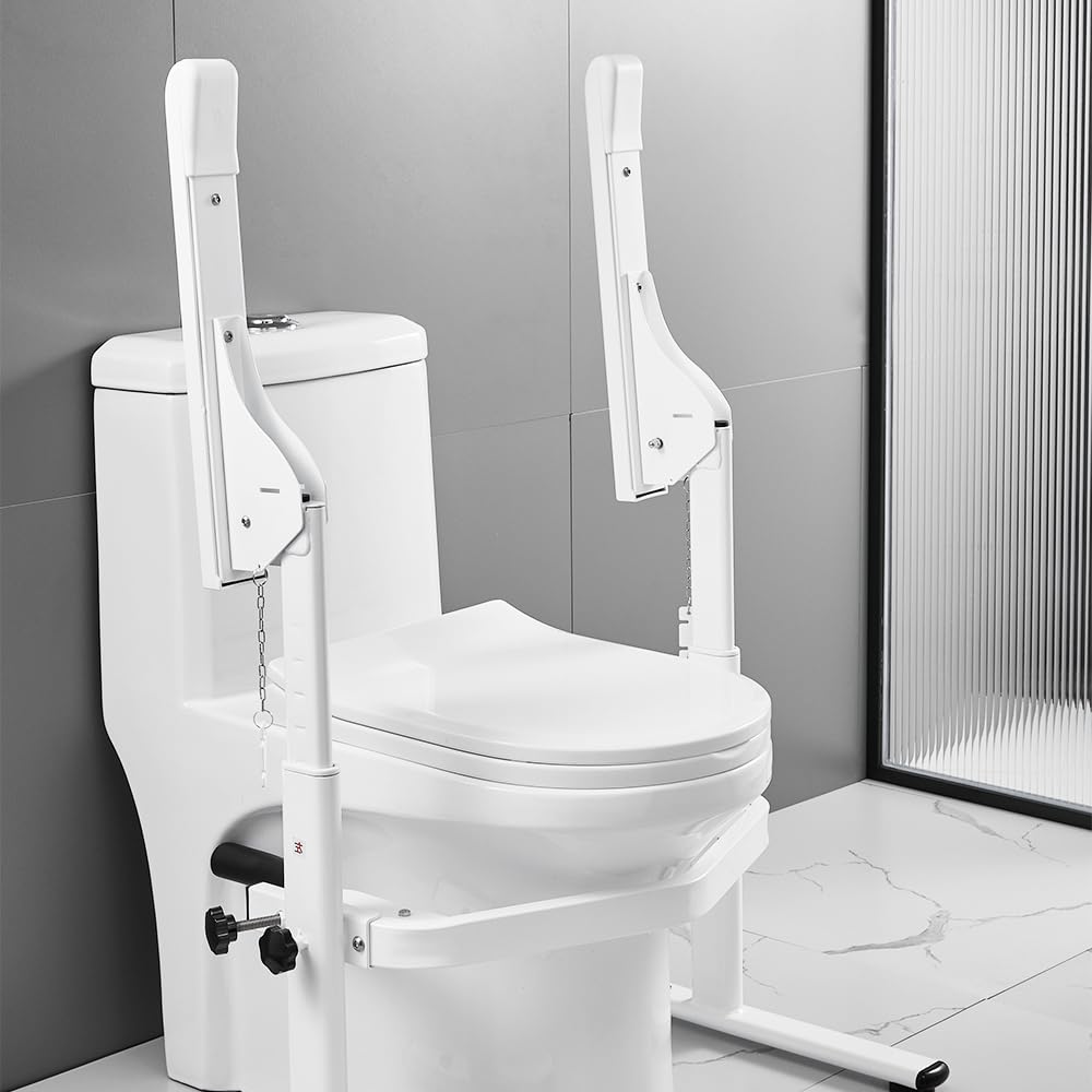 Maniglione WC Regolabile in Altezza Pieghevole - Struttura a Terra con Supporto Sicurezza per Anziani & Disabili, Montaggio Istantaneo