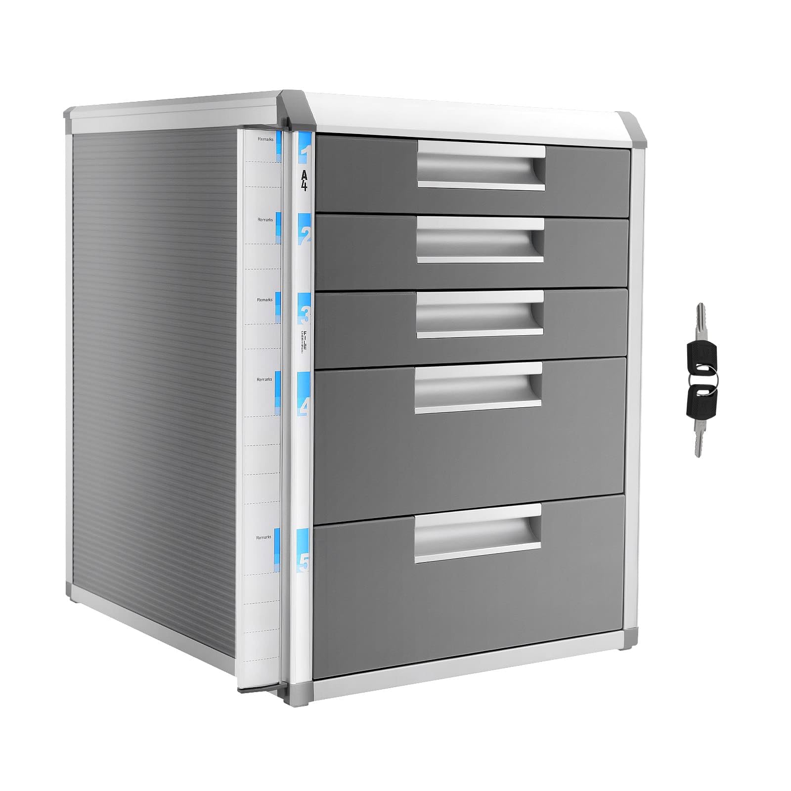 Organizzatore da scrivania con telaio in lega di alluminio a 5 cassetti, scatola di immagazzinaggio cartelle bloccabili, ideale per riporre forniture per ufficio