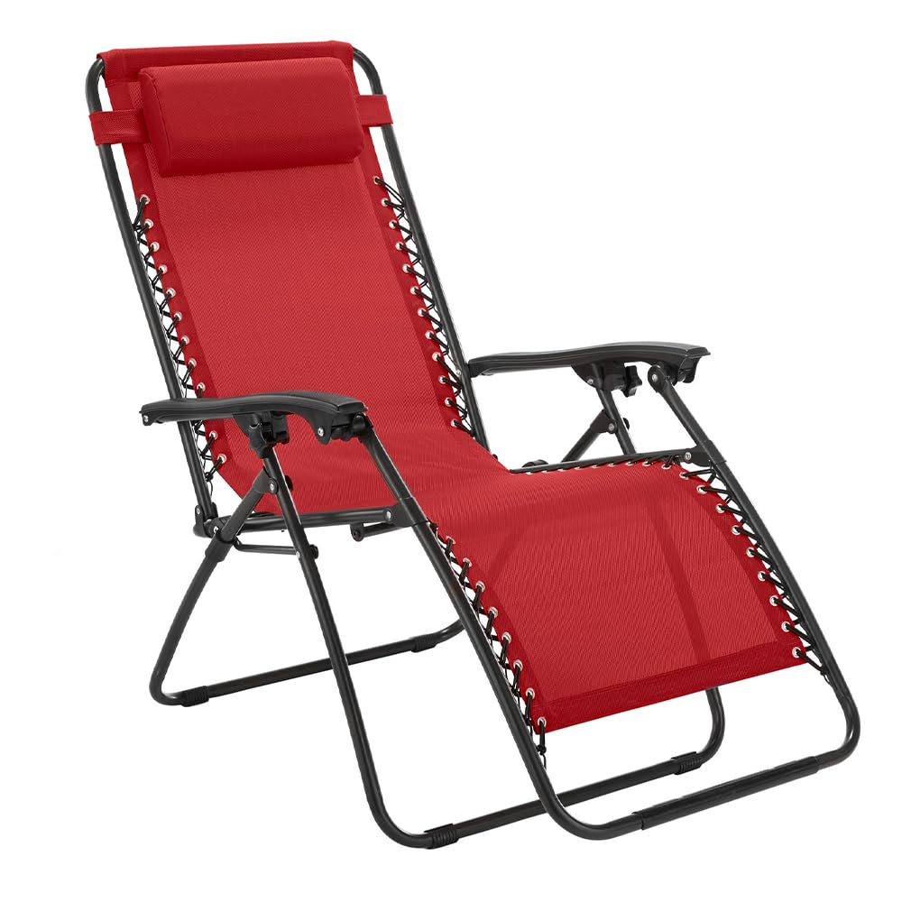 Hamaca Silla Plegable Tumbona Reclinable Gravedad Cero para Exterior, Playa, Piscina, Camping, con Reposa Cabeza (Rojo)