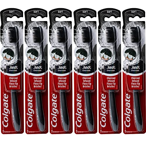 Colgate 360 Charcoal Infused Toothbrush Floss-Tip Bristles Soft (Colors Vary) - Pack of 6