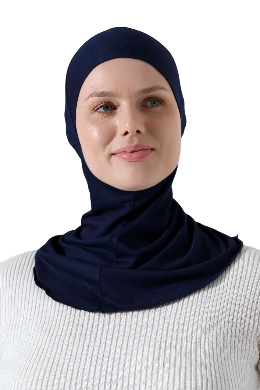 ihvan online, Hijab Undercap, Full Neck Coverage Under Scarf Hijabs, Head Coverings for Women, Muslim Stretchy Turban, Navy Blue