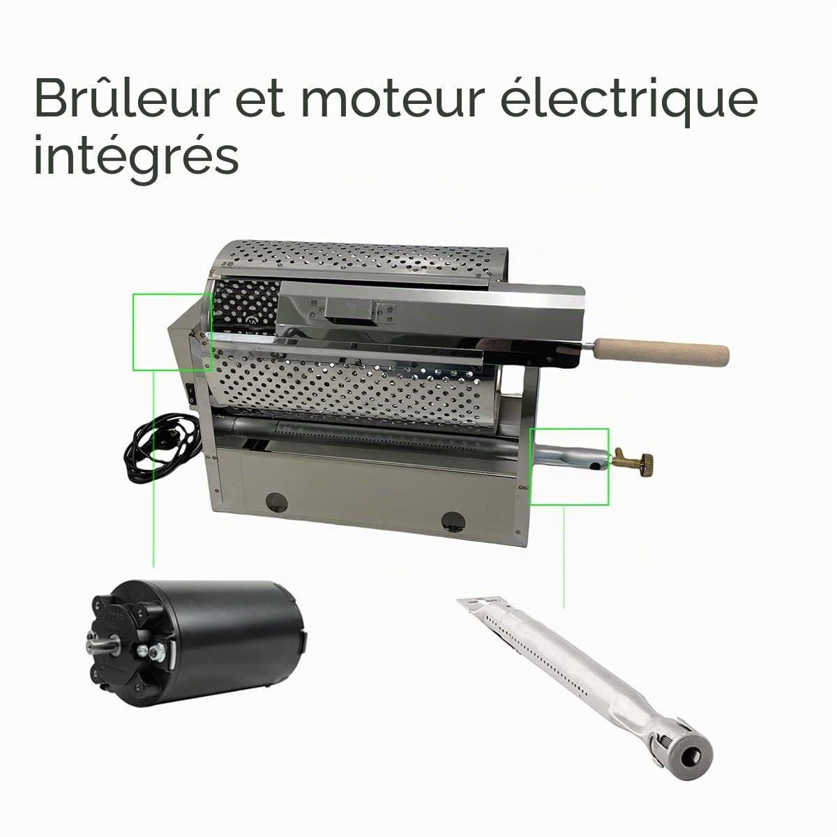 Gira Castaignes à gaz Grille-châtaignes Rouleau professionnel pour chaudarroste cuisinières de fête rôti inox rotatif électrique avec moteur et cuisinière (1 kg)