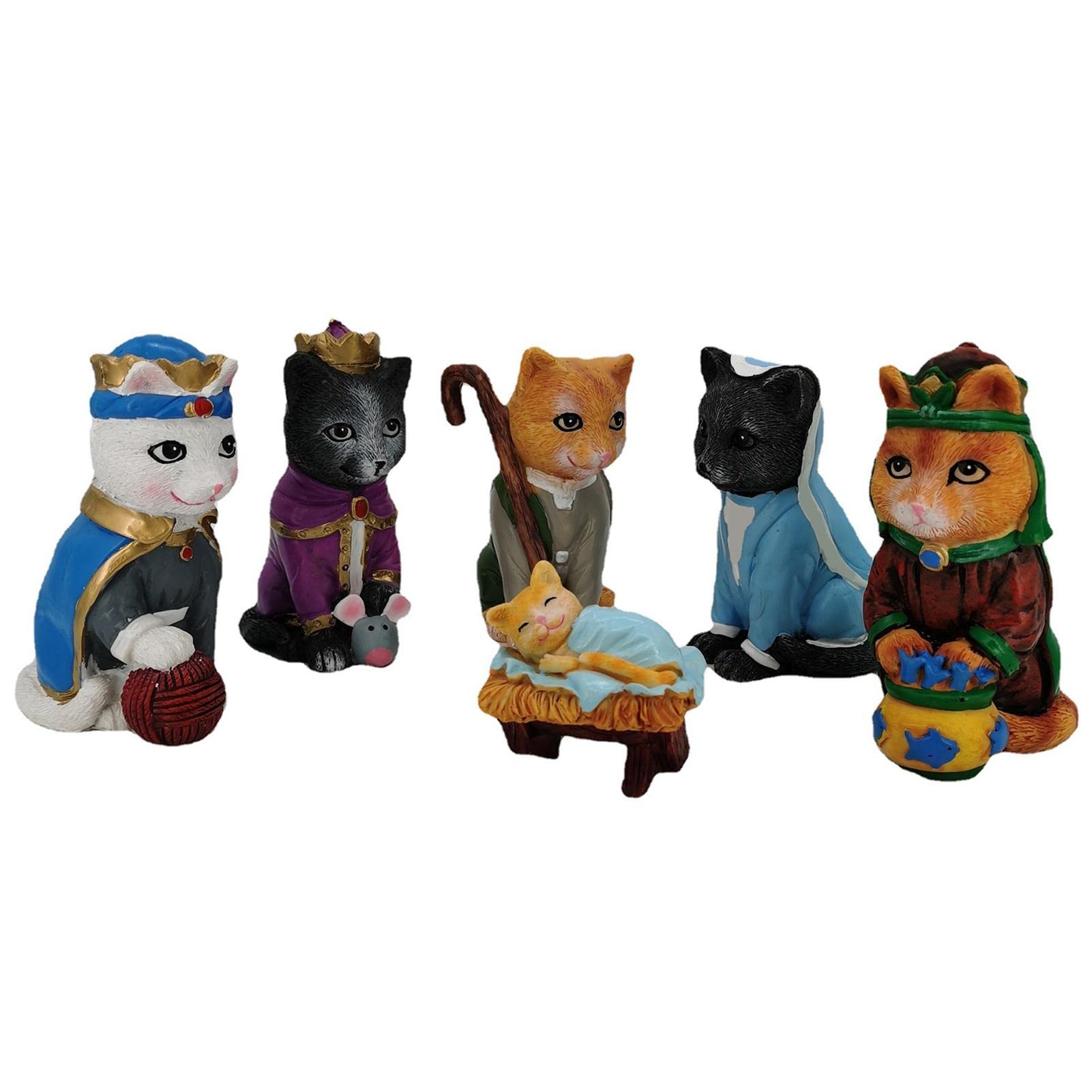 Buy 6 Pcs Nativity Manger Cat Statue, Christmas Nativity Set, Resin Cat