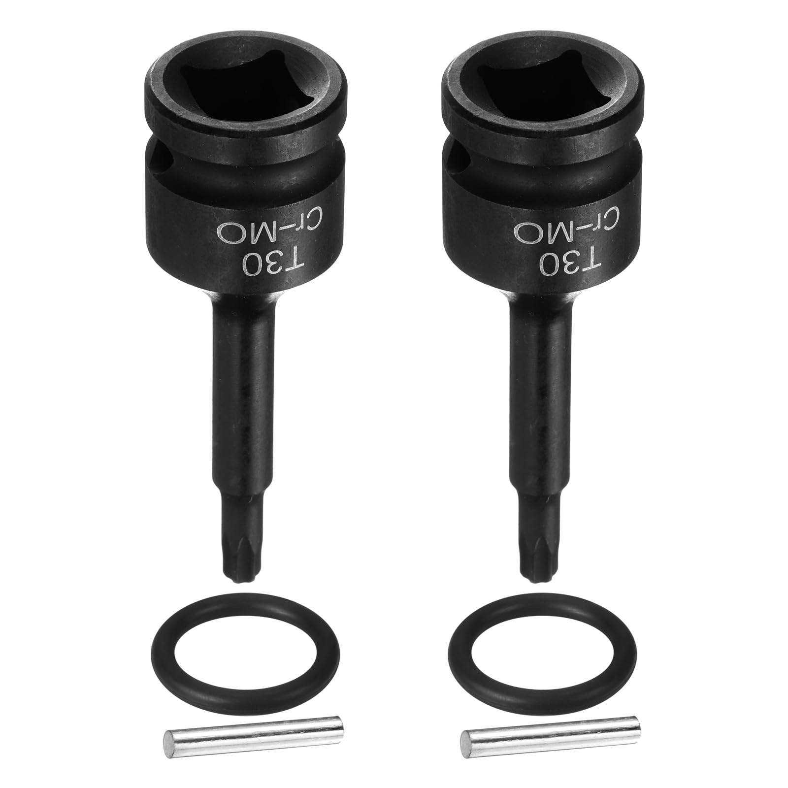 sourcing map 2pcs 1/2" Drive Torx Bit Socket T30 Impact 6 Point Star Bit Sockets CR-MO Steel with Cotter Pin and O-Ring for Power Drill Drivers Garage Workshop Adapter