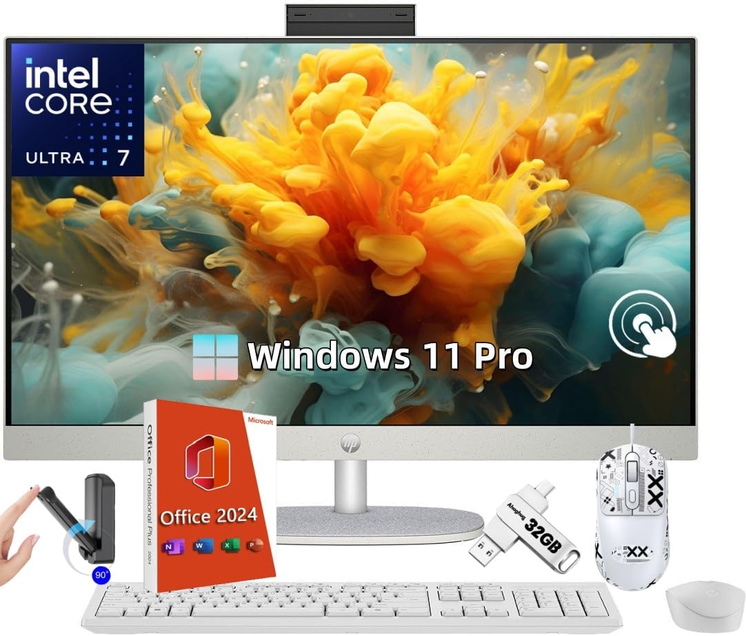 HP All-in-One Desktop PC, 27″ FHD Touch Screen, Intel 12-core Ultra 7 155U, 32 GB DDR5, 2 TB SSD, Wireless KB & Mouse, Windows 11 Pro & Office 2024 Lifetime License, Mouse, Headphone Stand, 32GB UFD HP All-in-One Desktop PC, 27″ FHD Touch Screen, Intel 12-core Ultra 7 155U, 32 GB DDR5, 2 TB SSD, Wireless KB & Mouse, Windows 11 Pro & Office 2024 Lifetime License, Mouse, Headphone Stand, 32GB UFD