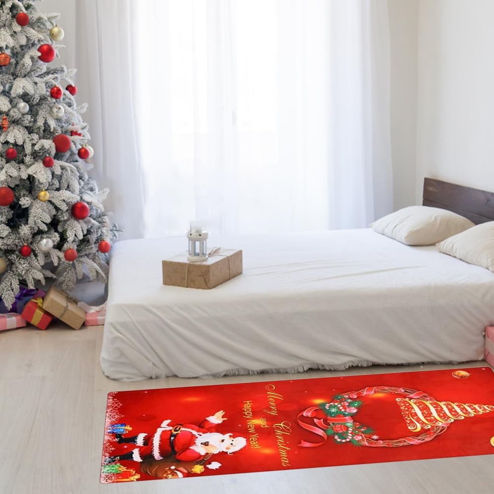 Red Christmas Runner Rugs,6 x 2 Ft Non-Slip Christmas Area Rugs,Washable Reindeer Santa Xmas Tree Red Xmas Rug for Hallway Living Room Bedroom,Christmas Floor Rug,Christmas Carpet (Santa)