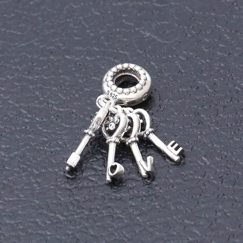 Keys of Love Dangle Crystal and Cubic Zirconia Charm 925 Sterling Silver Pendant,Jewelry Beads Gifts for Women Bracelet&Necklace A0250 - Image 3