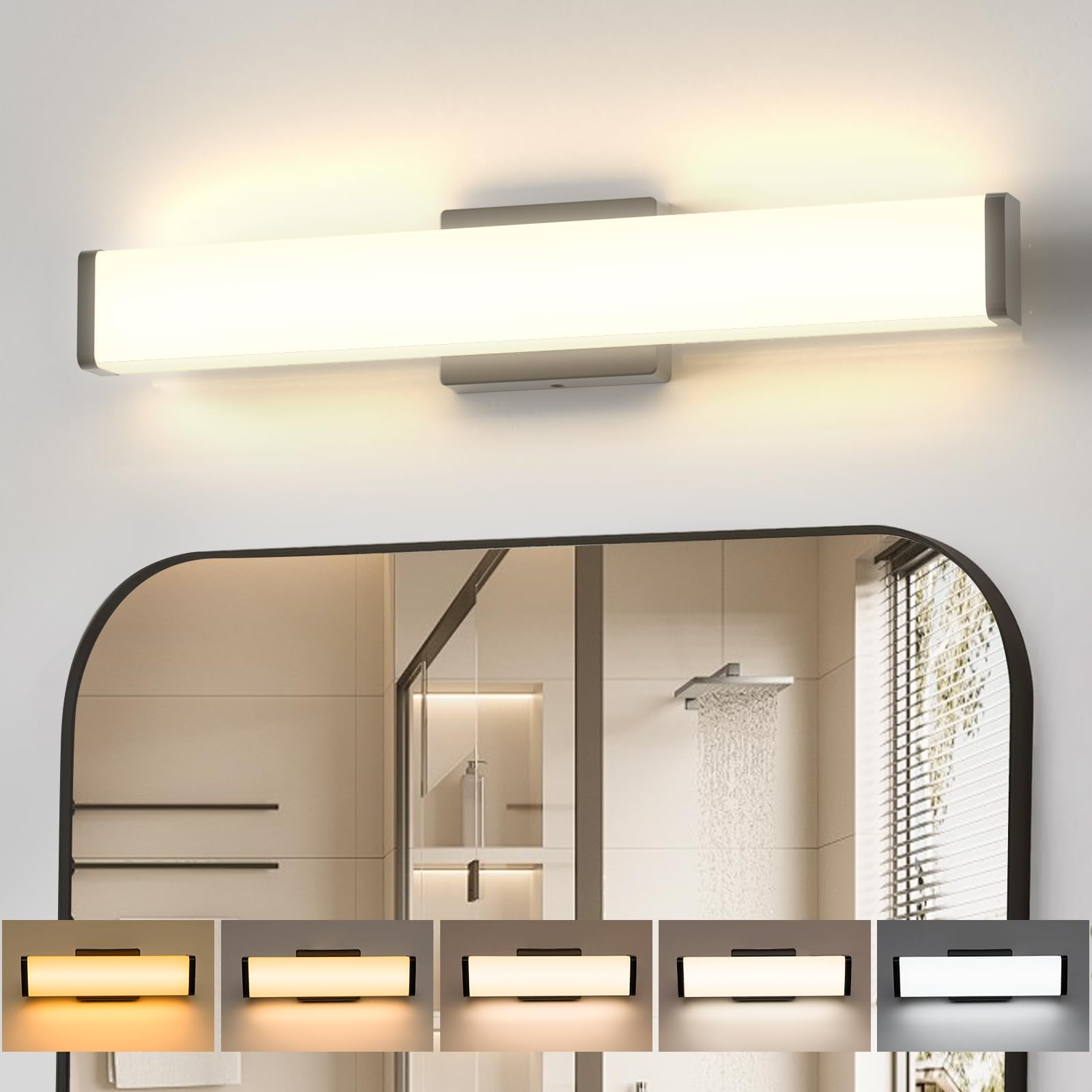 Amico Bathroom Light Fixtures 16 inch Dimmable 5CCT Led Modern Vanity Lights for Bathroom Black Wall Lamp for