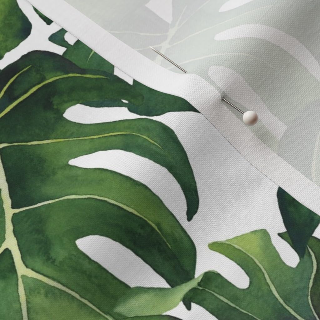 Spoonflower Fabric - Watercolor Monstera Leaves Tropical Print Beach Modern Printed on Petal Signature Cotton Fabric by The Yard - Sewing Quilting Apparel Crafts Decor