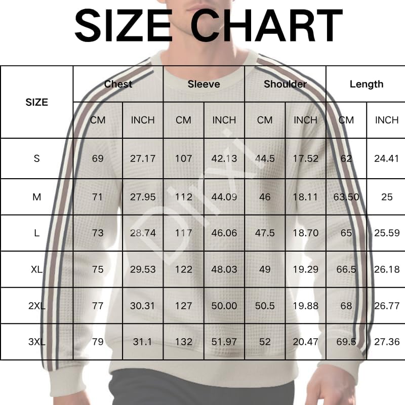 Men's Spring/Autumn Classic Striped Shirts Solid Color Waffle Round Neck Long Sleeve Pullovers Fashion Loose Top