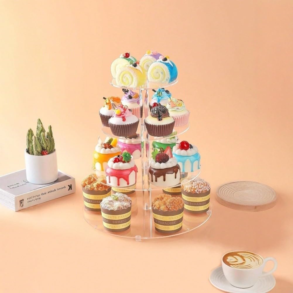 Présentoir à gâteau en acrylique transparent à 4 étages pour cupcakes, muffins, thé de l'après-midi, 25 cm (B)