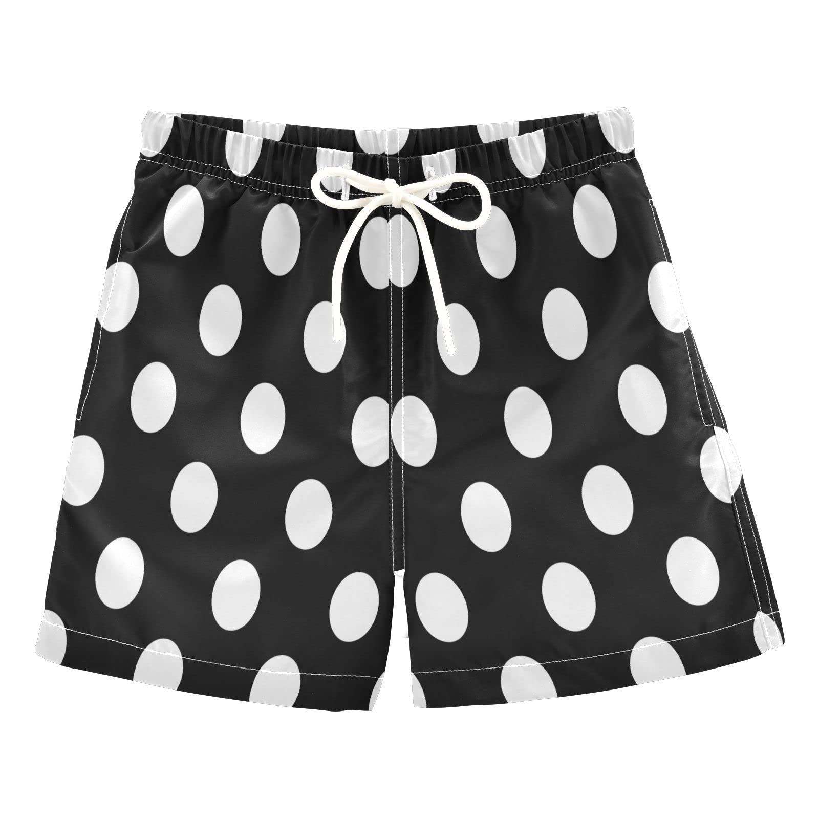 ALAZA White Polka Dot Black Funny Boys Swim Trunks Swim Shorts Bathing Suit Swimsuit 4T