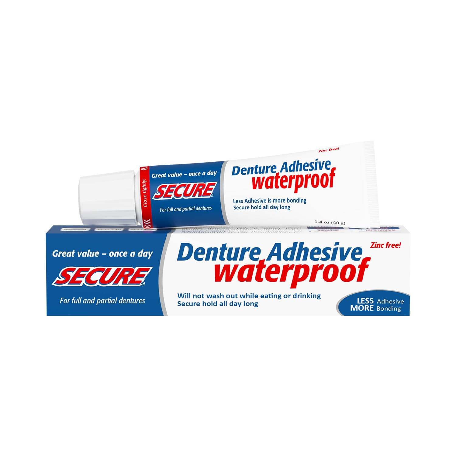 SECURE Waterproof Denture Adhesive 2 x 35g - Zinc Free Denture Glue